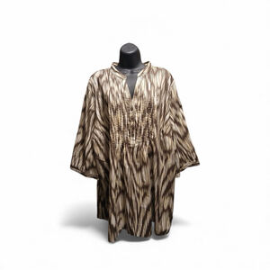 Liz & Me for Catherines Women's 2X Tunic Top Brown Cream Ikat Print (JC263)